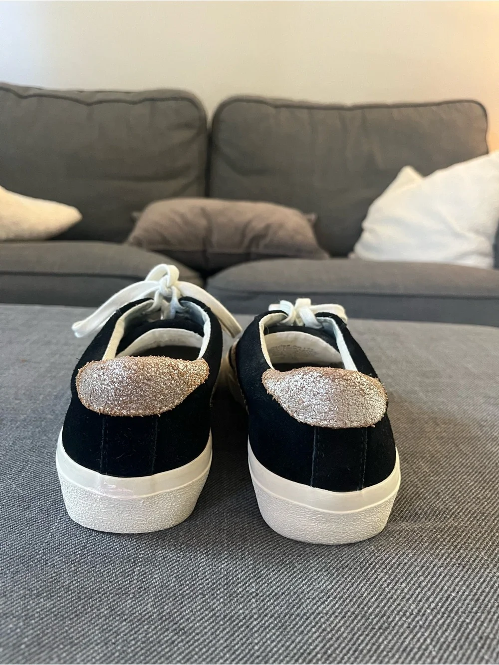 Madewell Sidewalk Low-Top Sneakers in black suede with a cheetah-spot calf hair